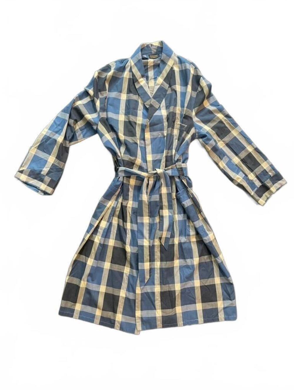 Vintage Sears Blue Plaid Lounge Robe House Coat XL Tall